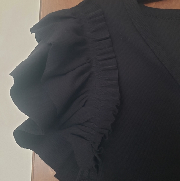 Express Ribbed Ruffle Sleeve Bodysuit - Picture 5 of 8